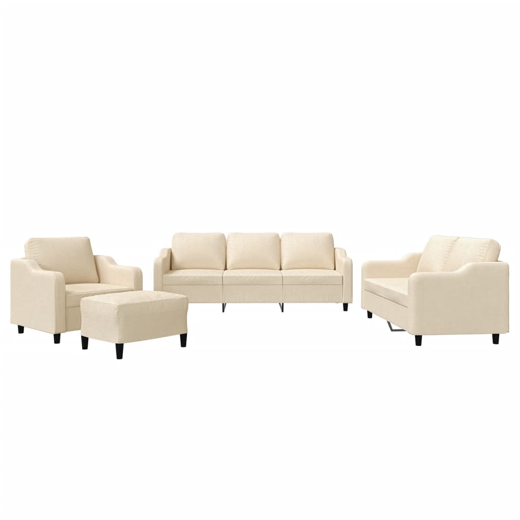 4-dijelni set sofa s jastucima krem od tkanine