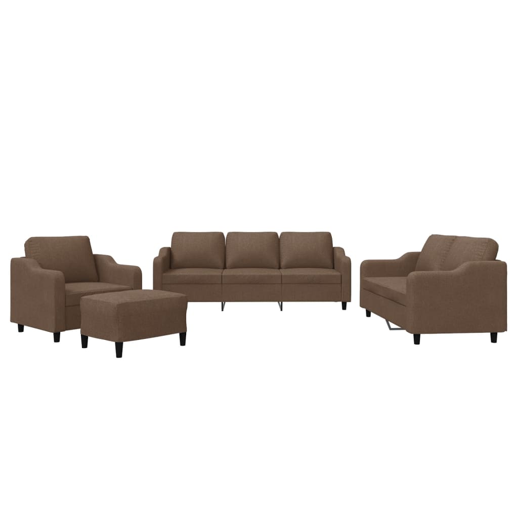 4-dijelni set sofa s jastucima smeđi od tkanine