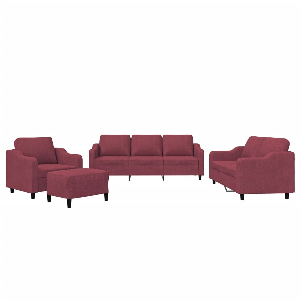 4-dijelni set sofa s jastucima crvena boja vina od tkanine