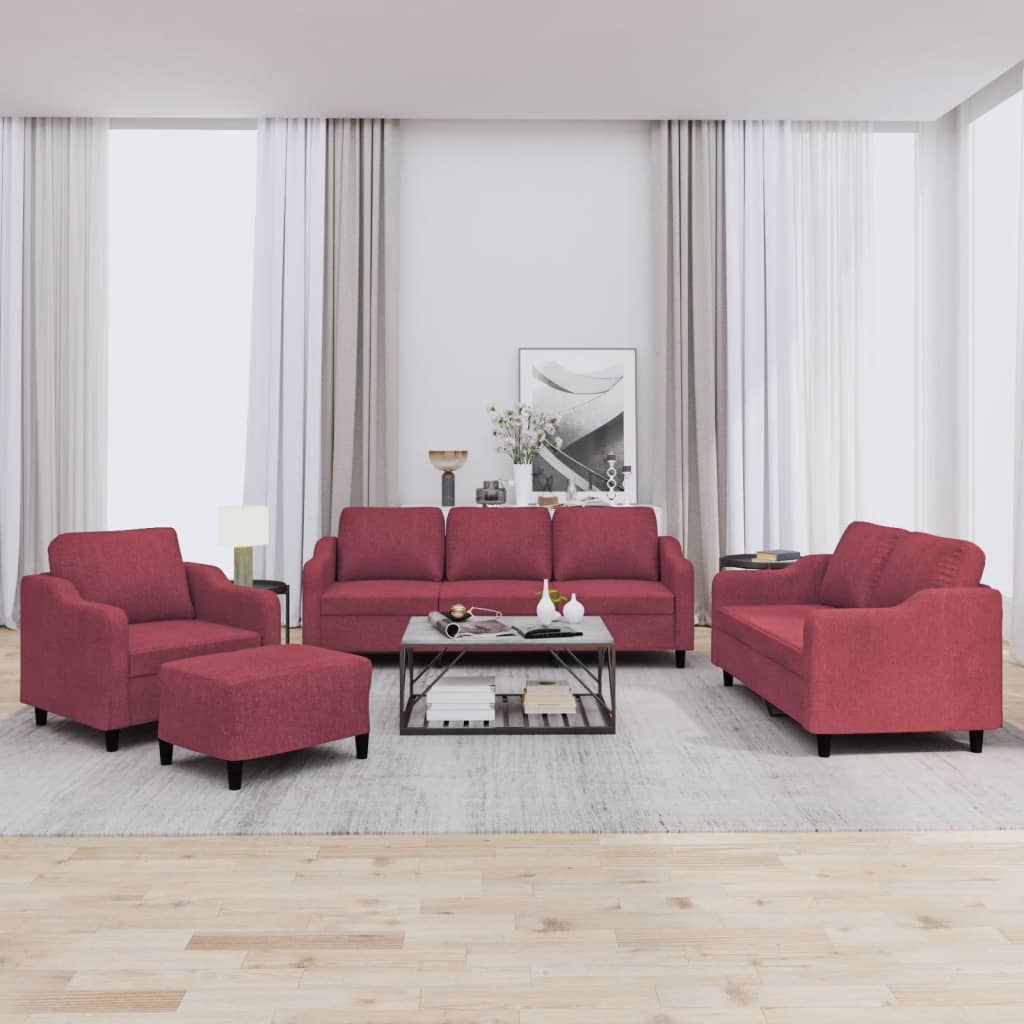 4-dijelni set sofa s jastucima crvena boja vina od tkanine