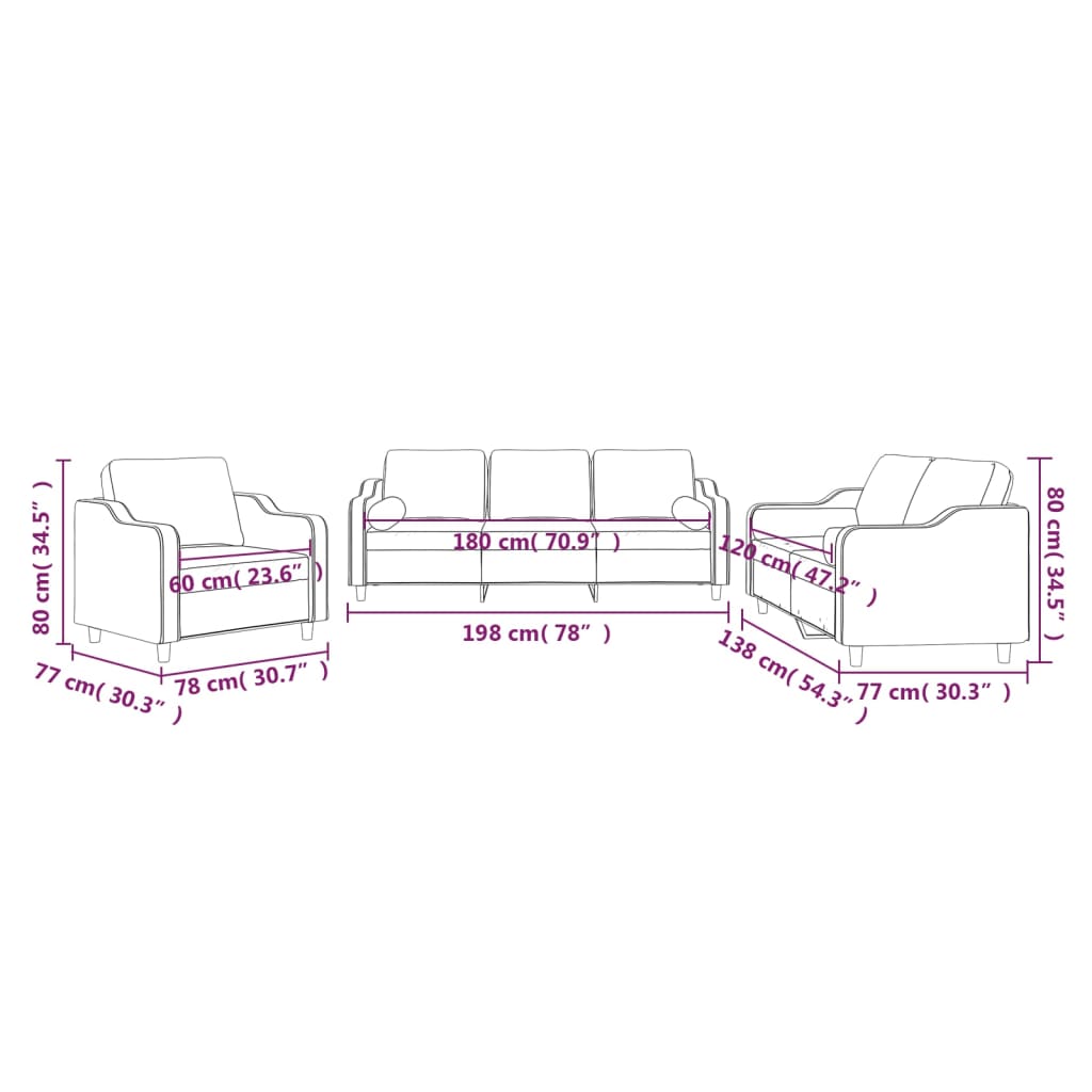 3-dijelni set sofa s jastucima tamnosivi od tkanine