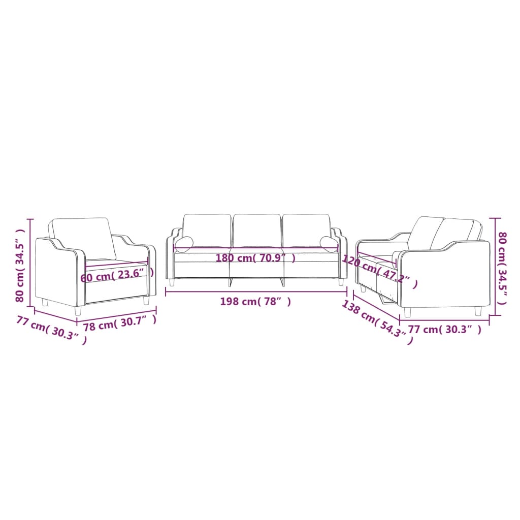 3-dijelni set sofa s jastucima crvena boja vina od tkanine