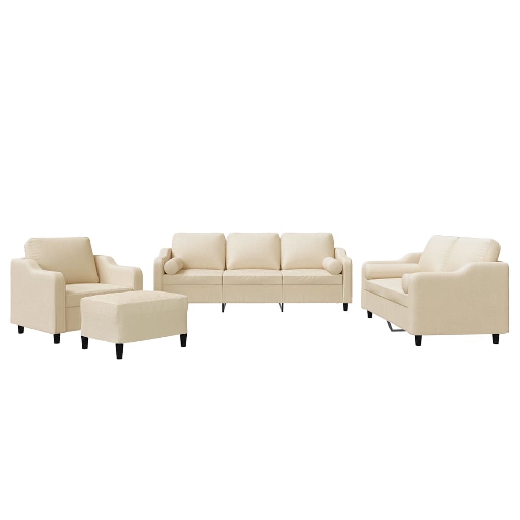 4-dijelni set sofa s jastucima krem od tkanine