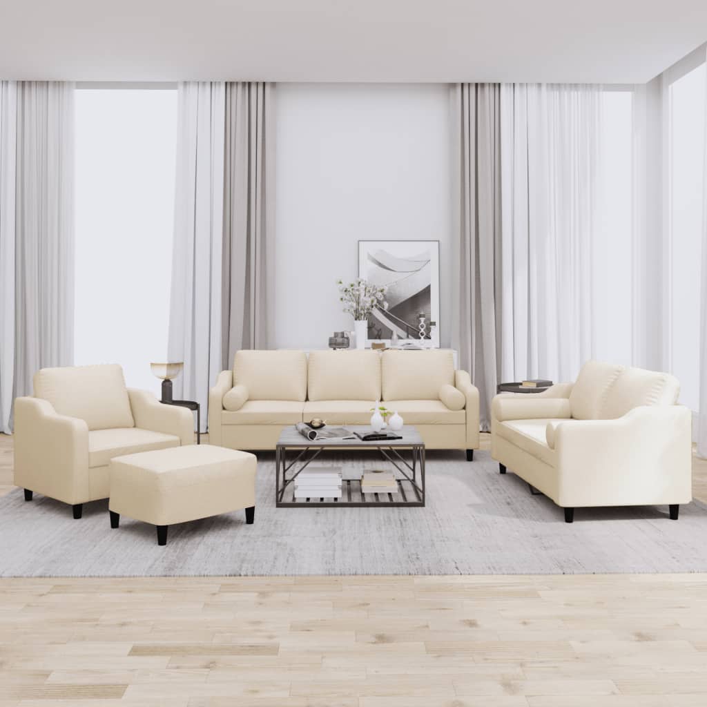 4-dijelni set sofa s jastucima krem od tkanine