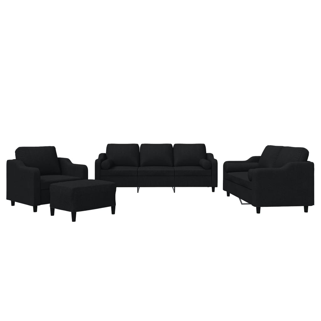 4-dijelni set sofa s jastucima crni od tkanine