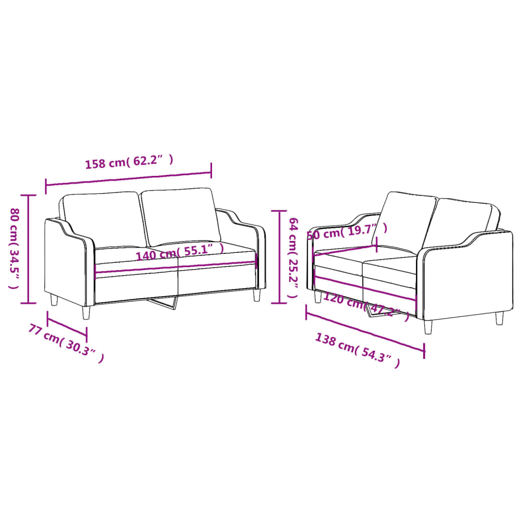 2-dijelni set sofa s jastucima svjetložuti od tkanine