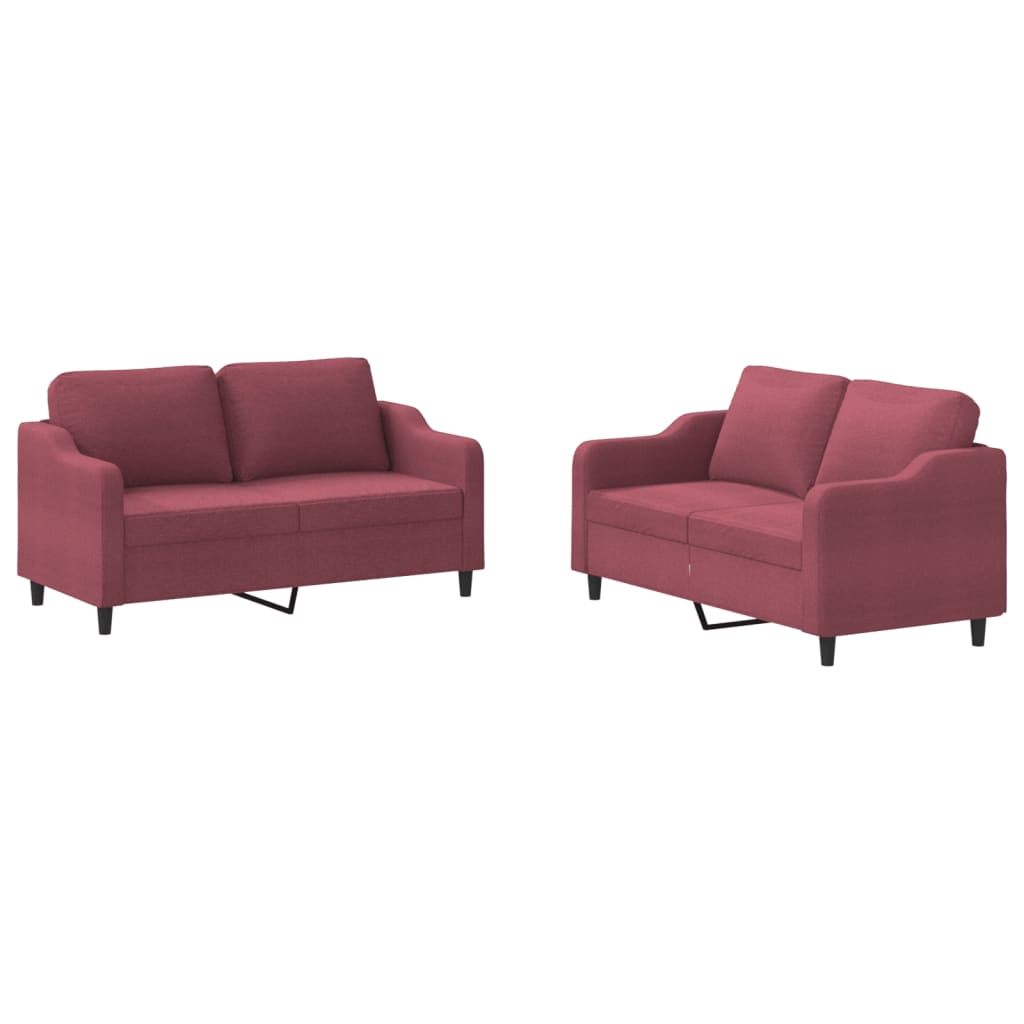 2-dijelni set sofa s jastucima crvena boja vina od tkanine