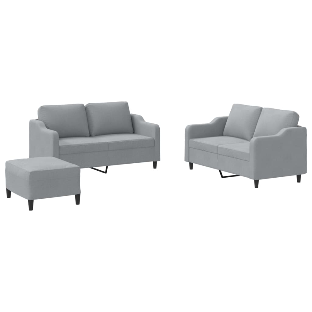 3-dijelni set sofa s jastucima svjetlosivi od tkanine