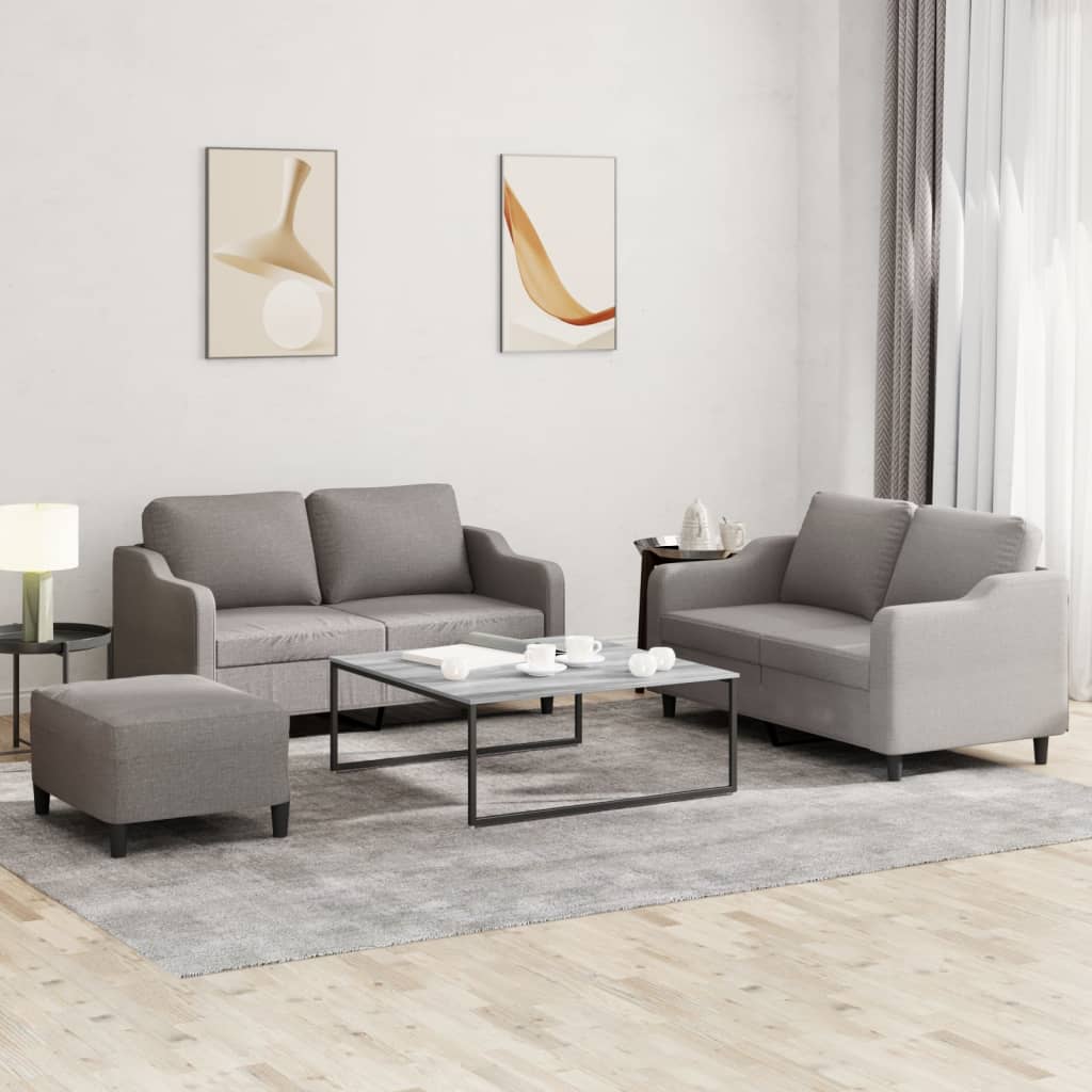 3-dijelni set sofa s jastucima smeđesivi od tkanine