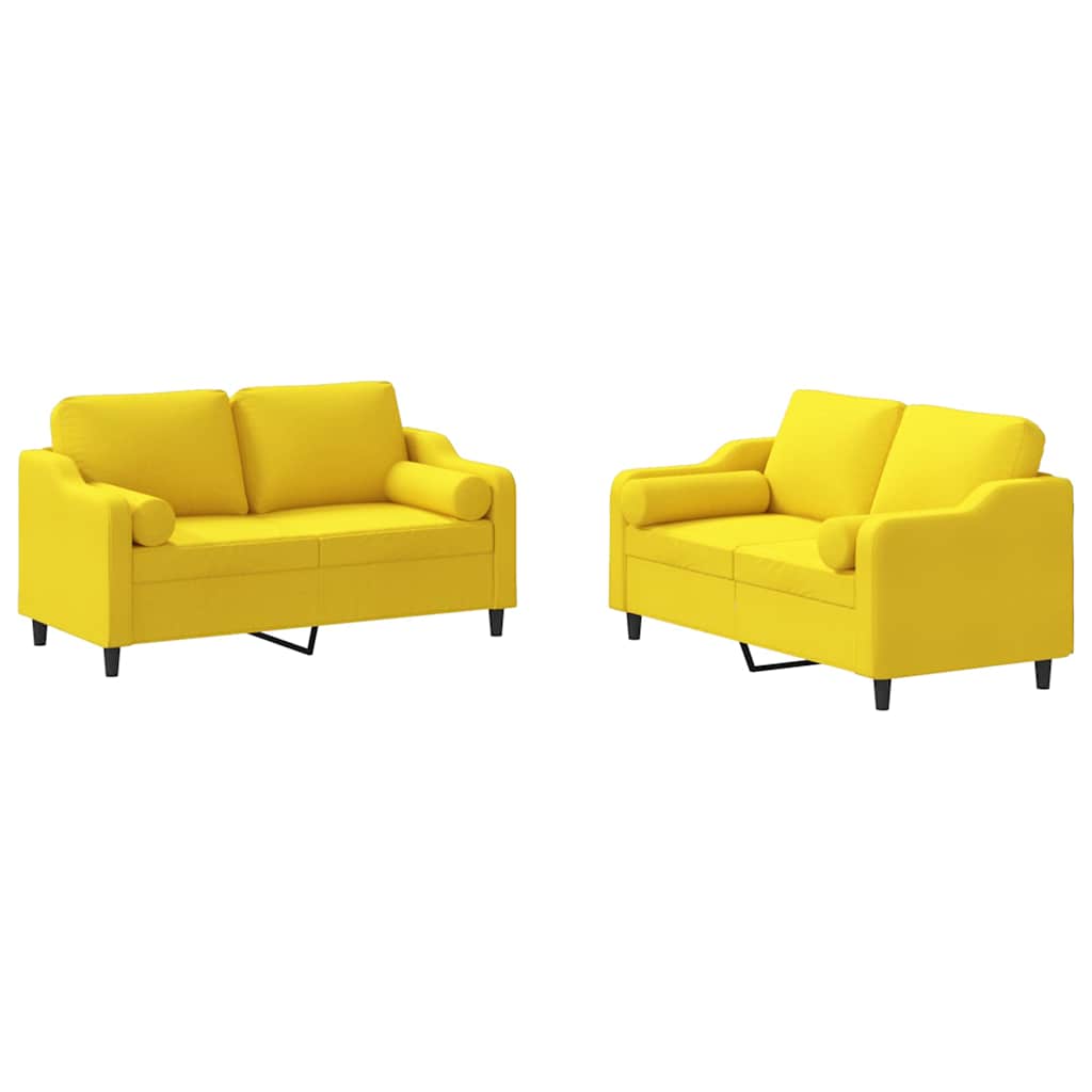2-dijelni set sofa s jastucima svjetložuti od tkanine