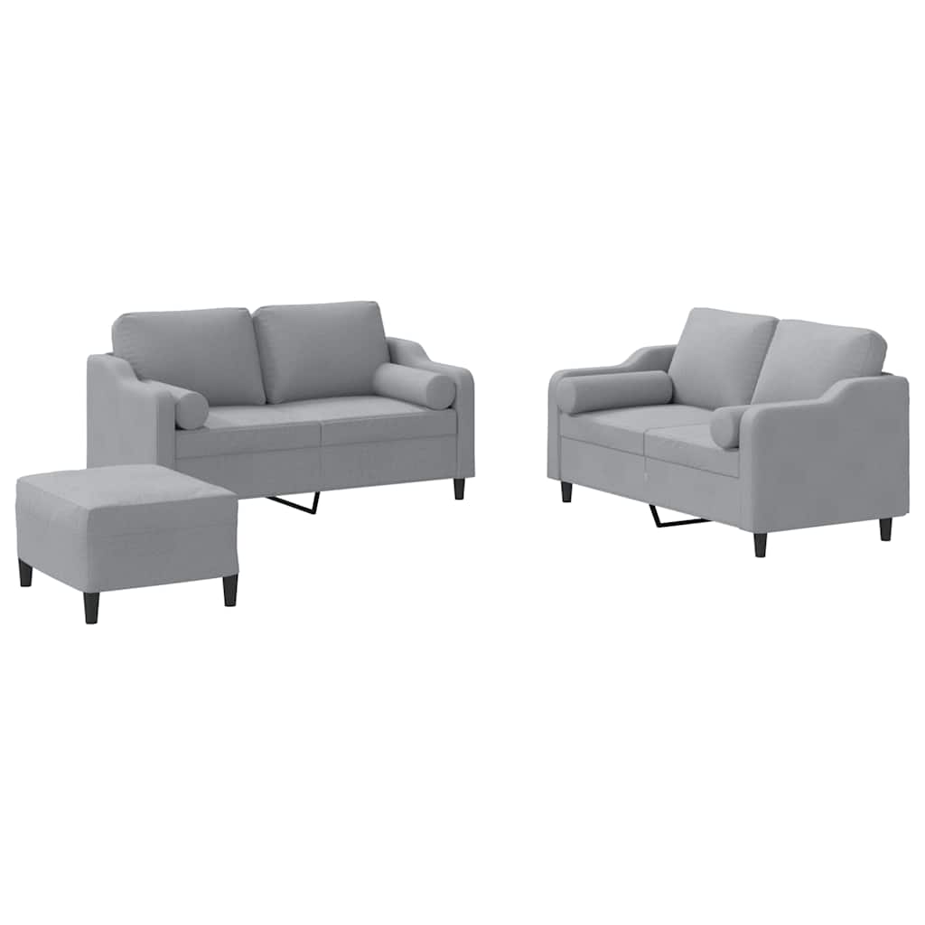 3-dijelni set sofa s jastucima svjetlosivi od tkanine