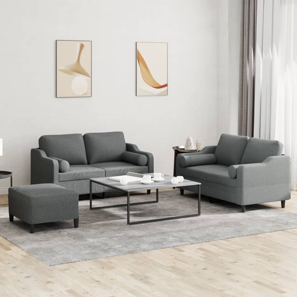 3-dijelni set sofa s jastucima tamnosivi od tkanine