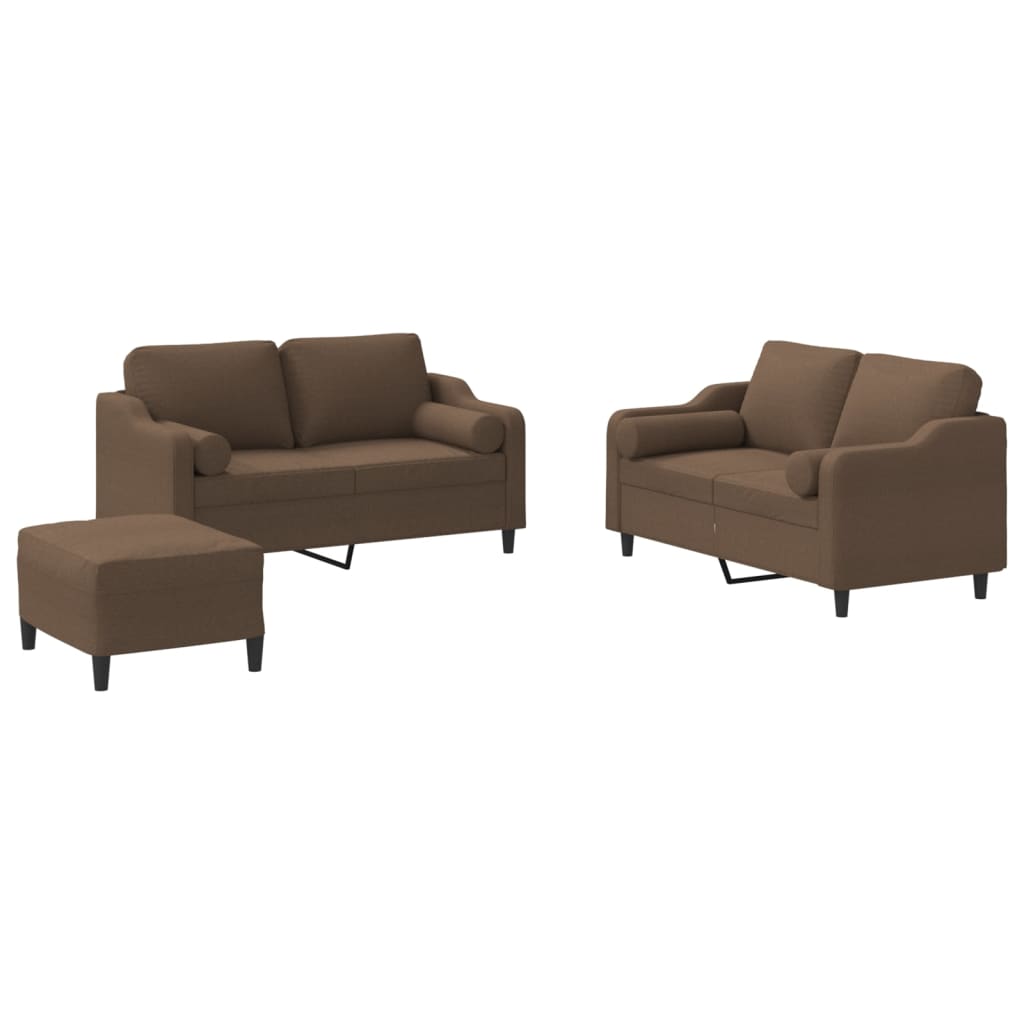 3-dijelni set sofa s jastucima smeđi od tkanine