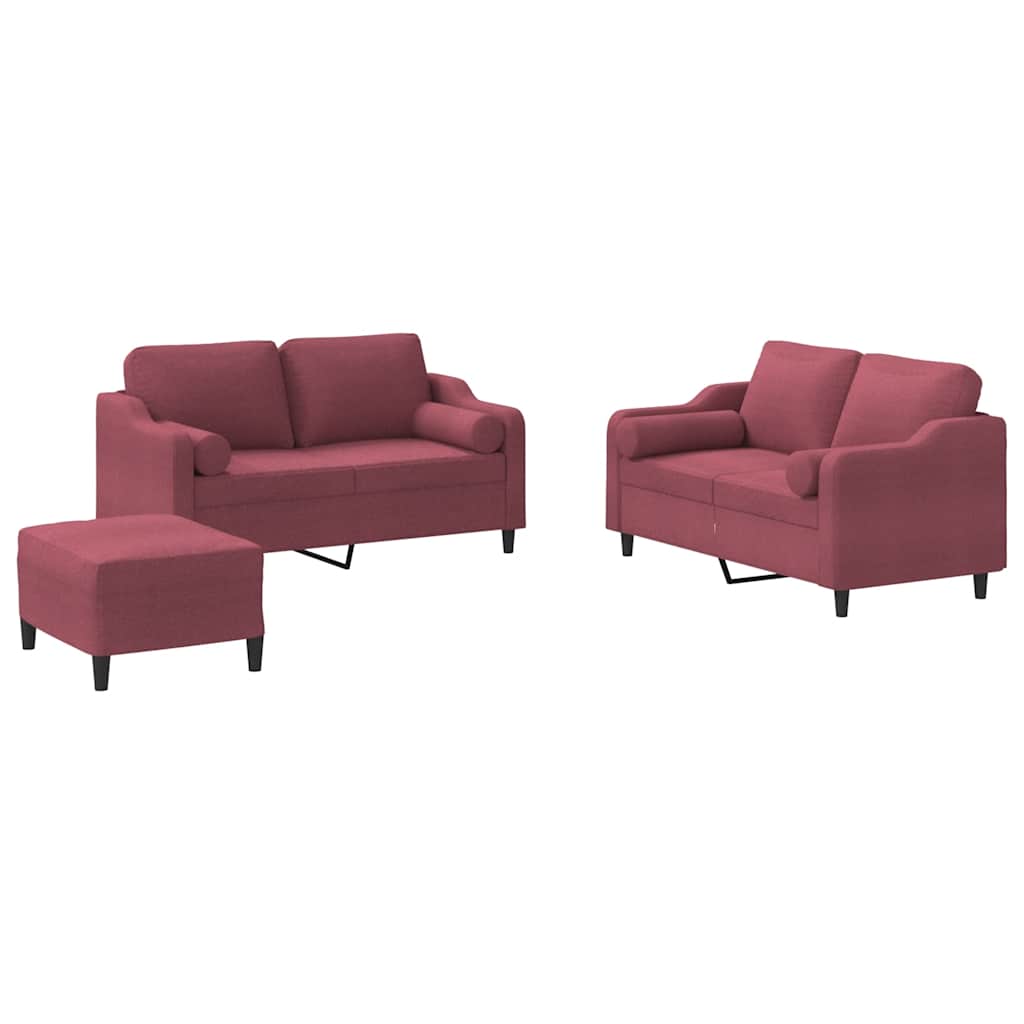 3-dijelni set sofa s jastucima crvena boja vina od tkanine