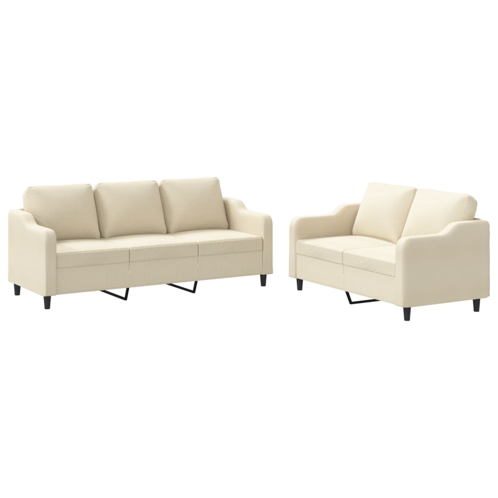2-dijelni set sofa s jastucima krem od tkanine