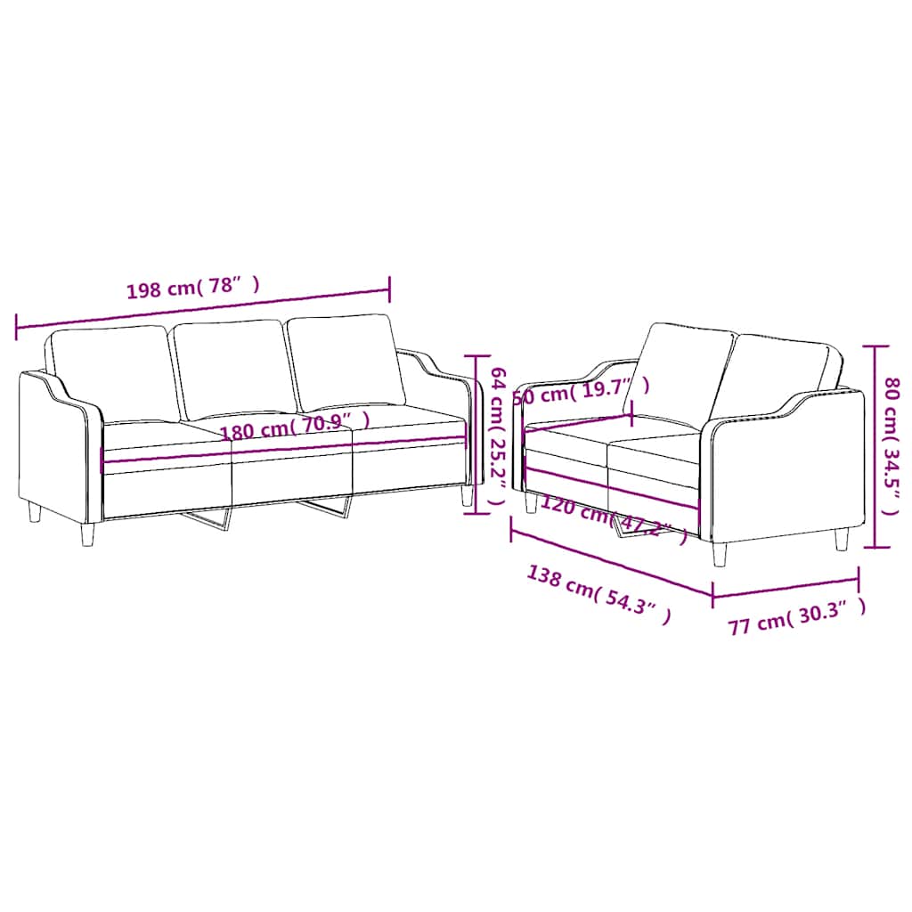 2-dijelni set sofa s jastucima crni od tkanine