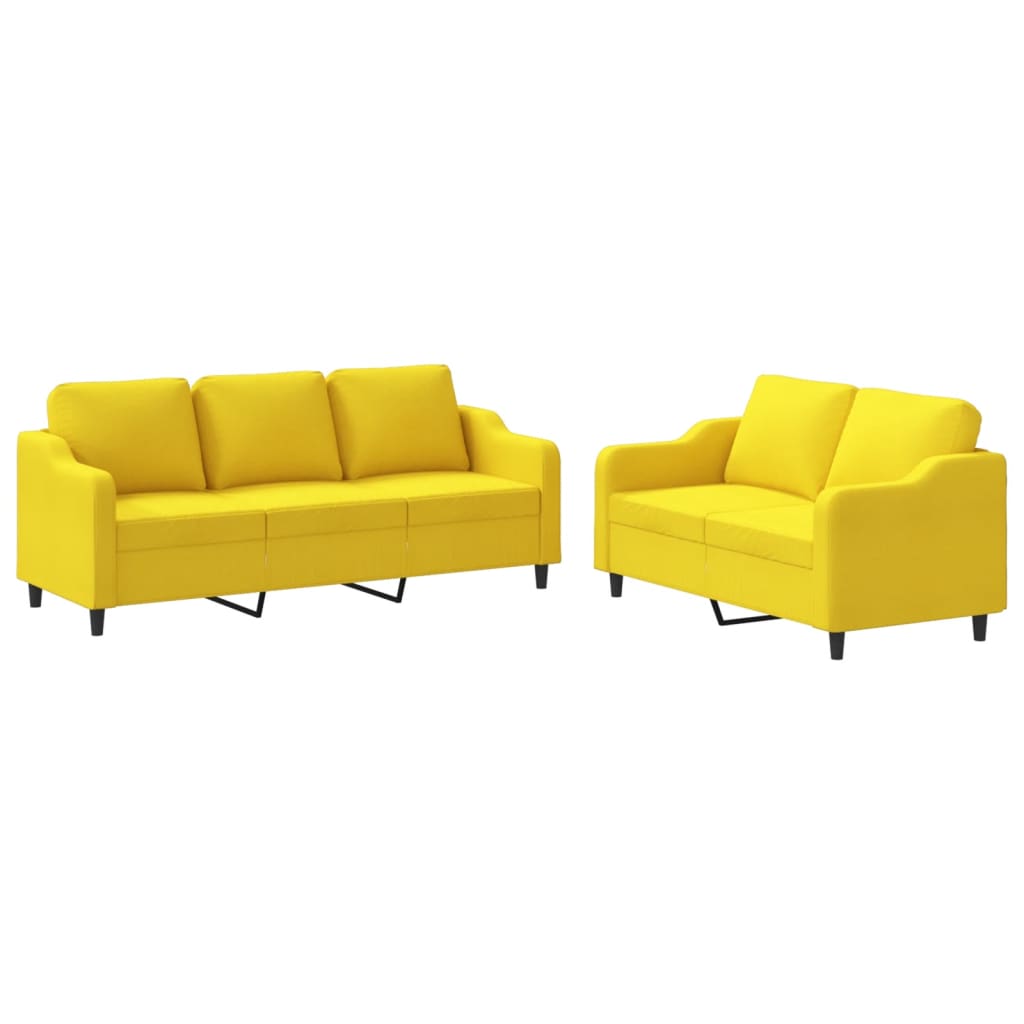 2-dijelni set sofa s jastucima svjetložuti od tkanine
