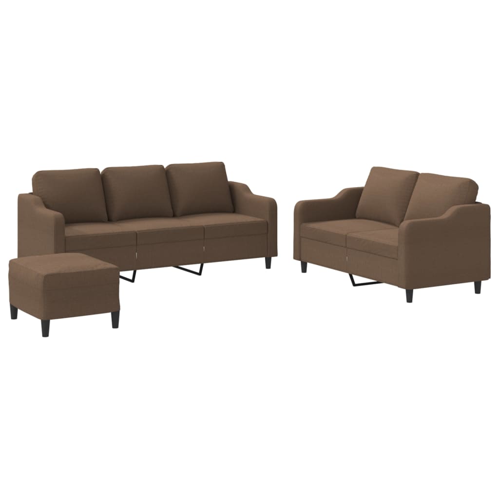 3-dijelni set sofa s jastucima smeđi od tkanine