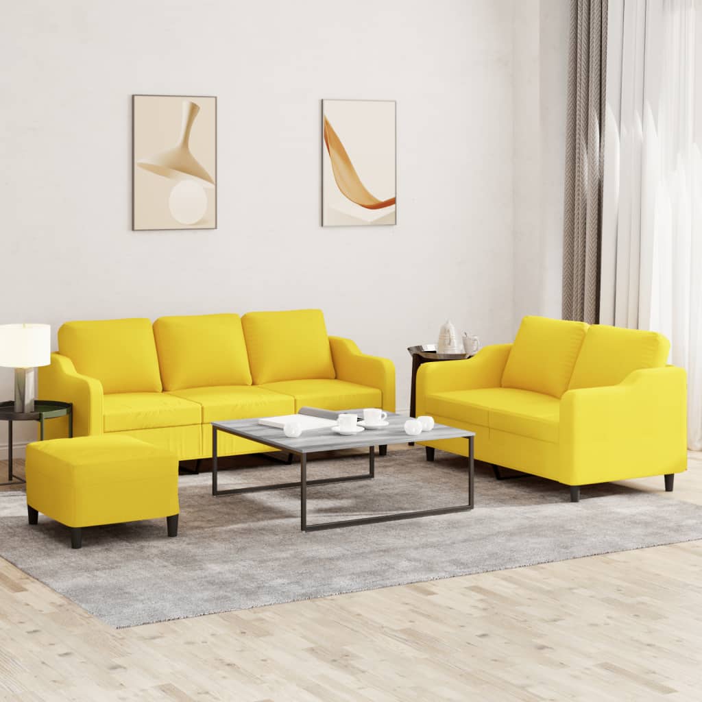 3-dijelni set sofa s jastucima svjetložuti od tkanine