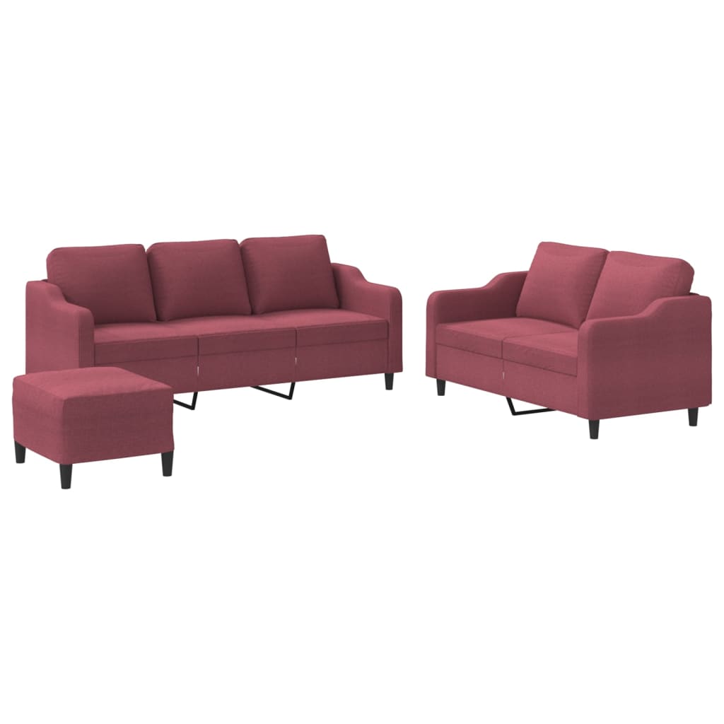 3-dijelni set sofa s jastucima crvena boja vina od tkanine