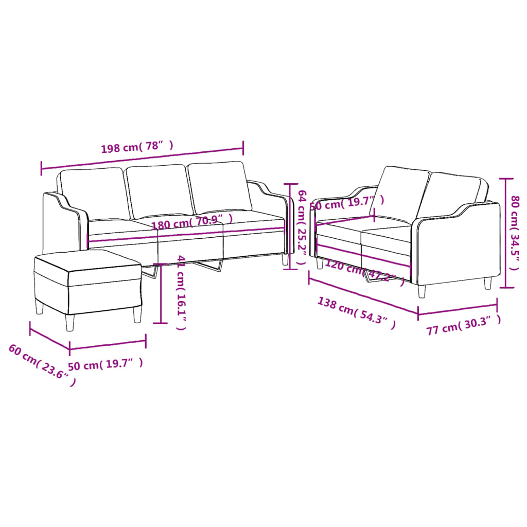 3-dijelni set sofa s jastucima crvena boja vina od tkanine