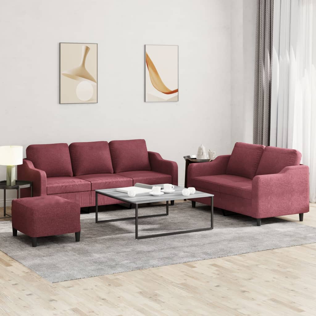 3-dijelni set sofa s jastucima crvena boja vina od tkanine