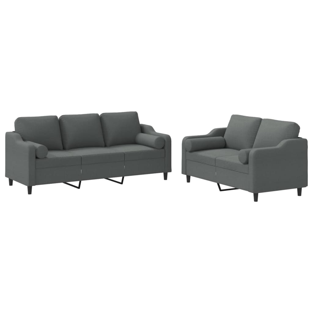 2-dijelni set sofa s jastucima tamnosivi od tkanine