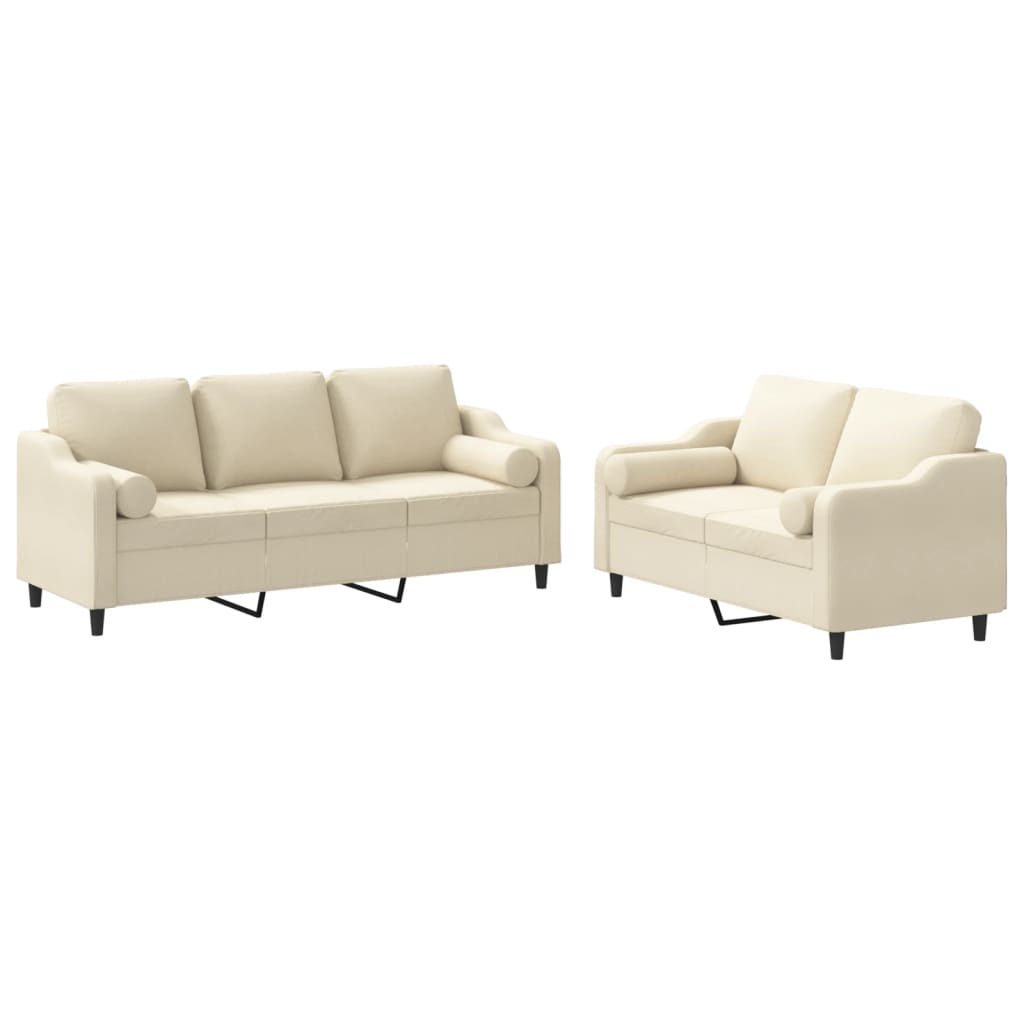 2-dijelni set sofa s jastucima krem od tkanine