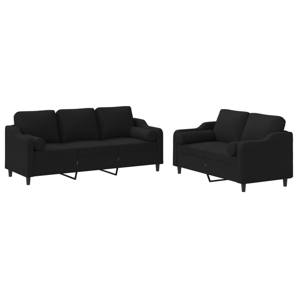 2-dijelni set sofa s jastucima crni od tkanine
