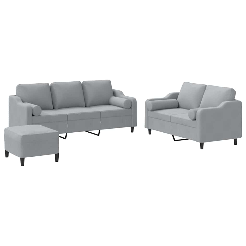 3-dijelni set sofa s jastucima svjetlosivi od tkanine