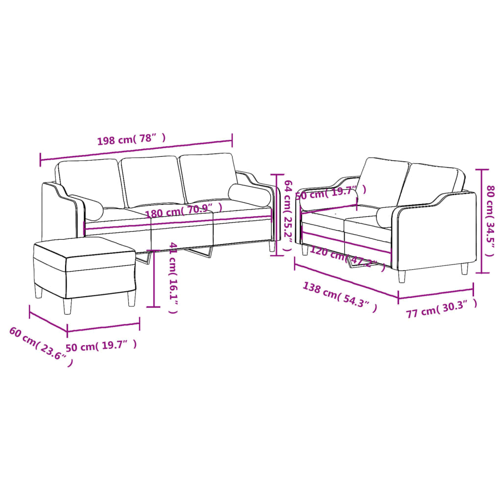 3-dijelni set sofa s jastucima tamnosivi od tkanine