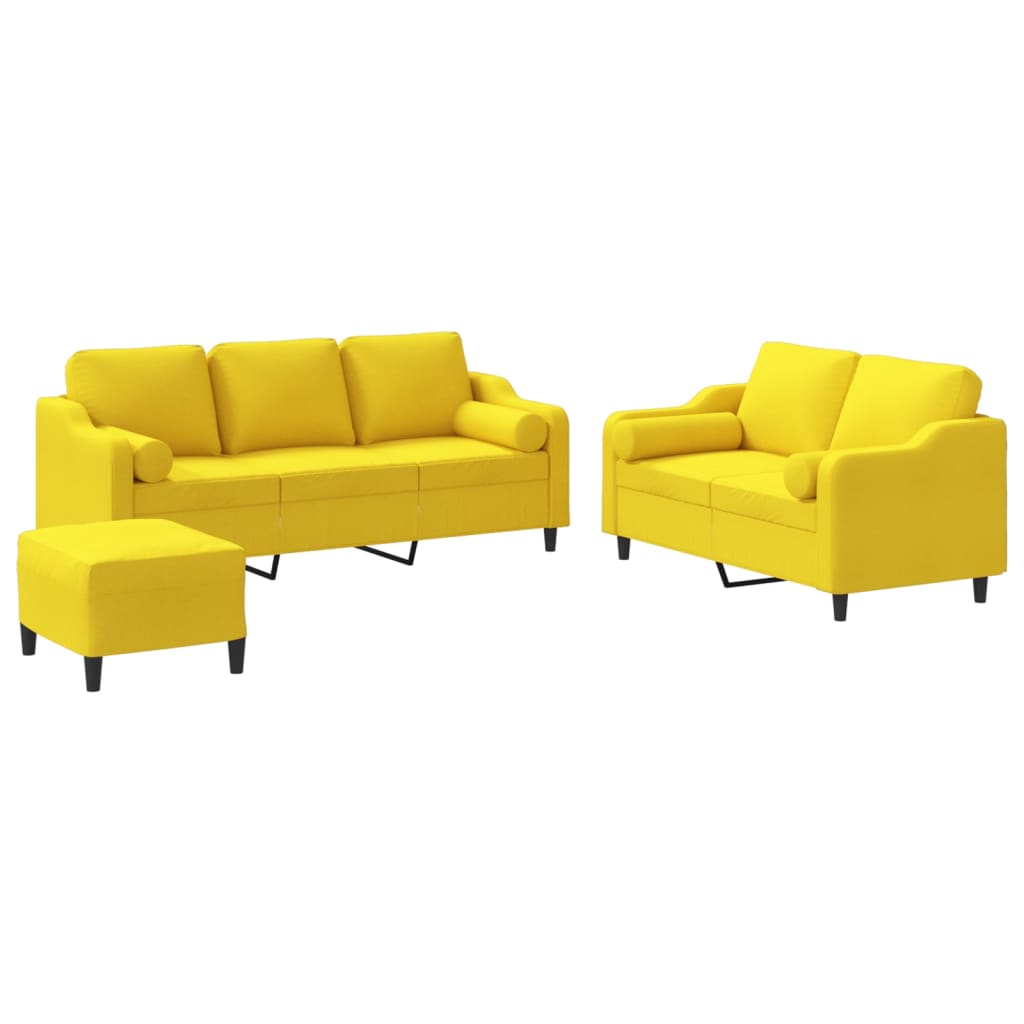 3-dijelni set sofa s jastucima svjetložuti od tkanine