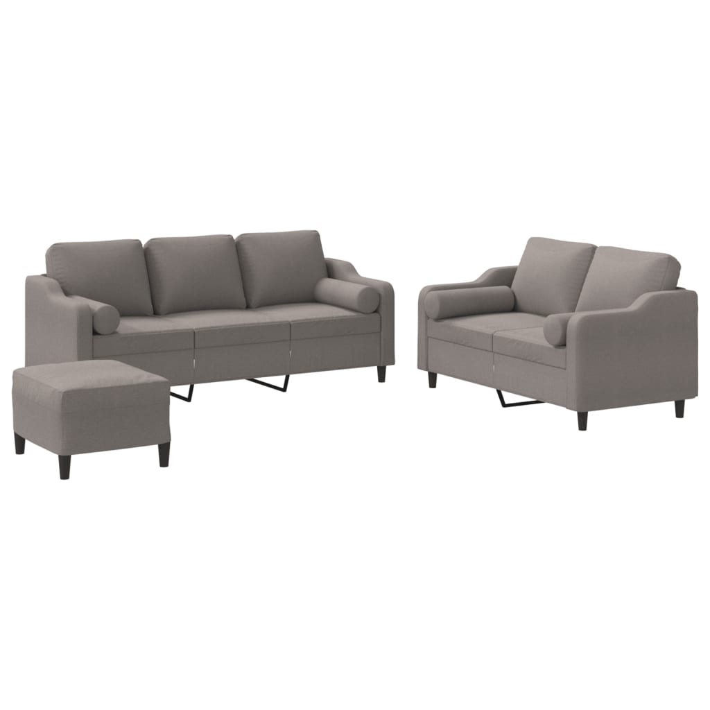 3-dijelni set sofa s jastucima smeđesivi od tkanine