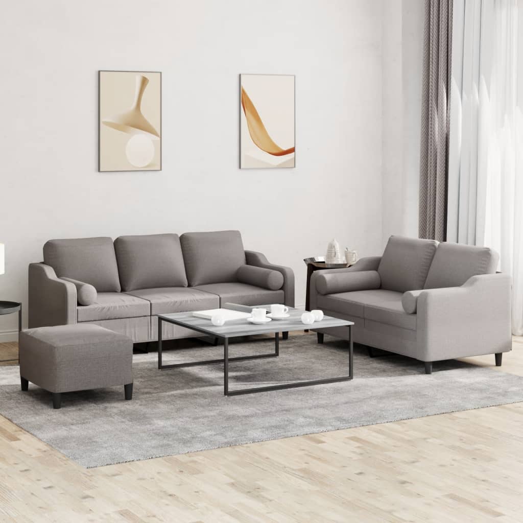 3-dijelni set sofa s jastucima smeđesivi od tkanine