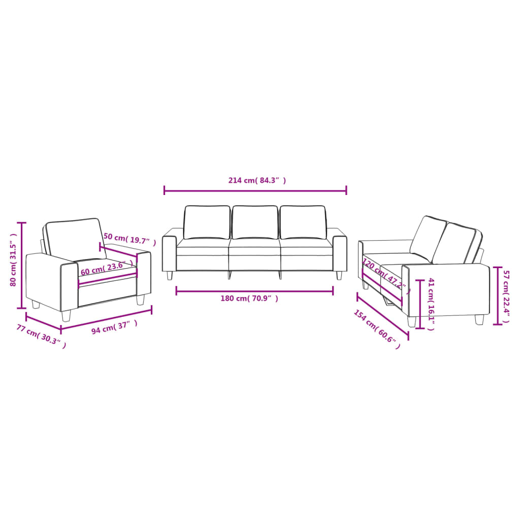 3-dijelni set sofa tamnosivi od tkanine