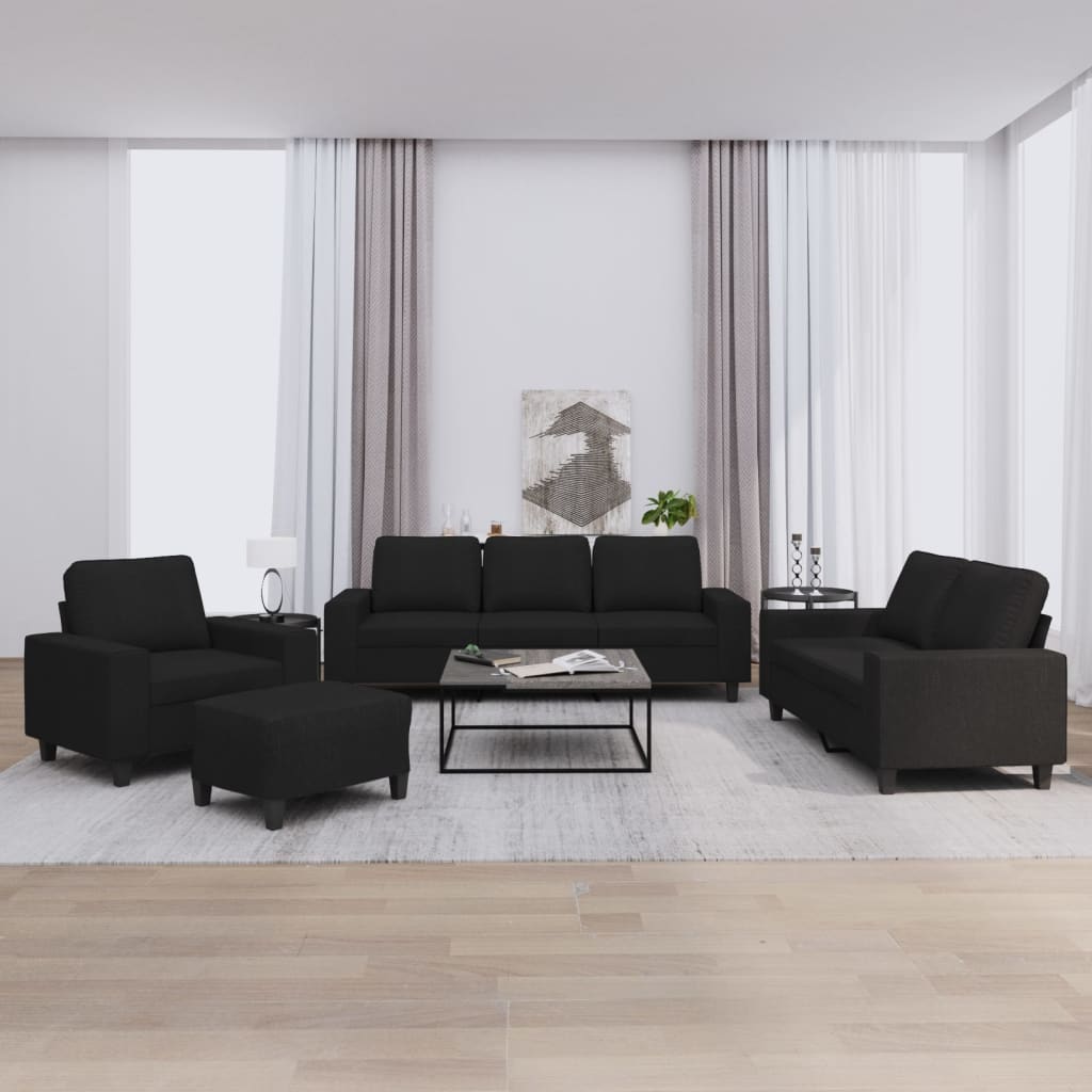 4-dijelni set sofa crni od tkanine