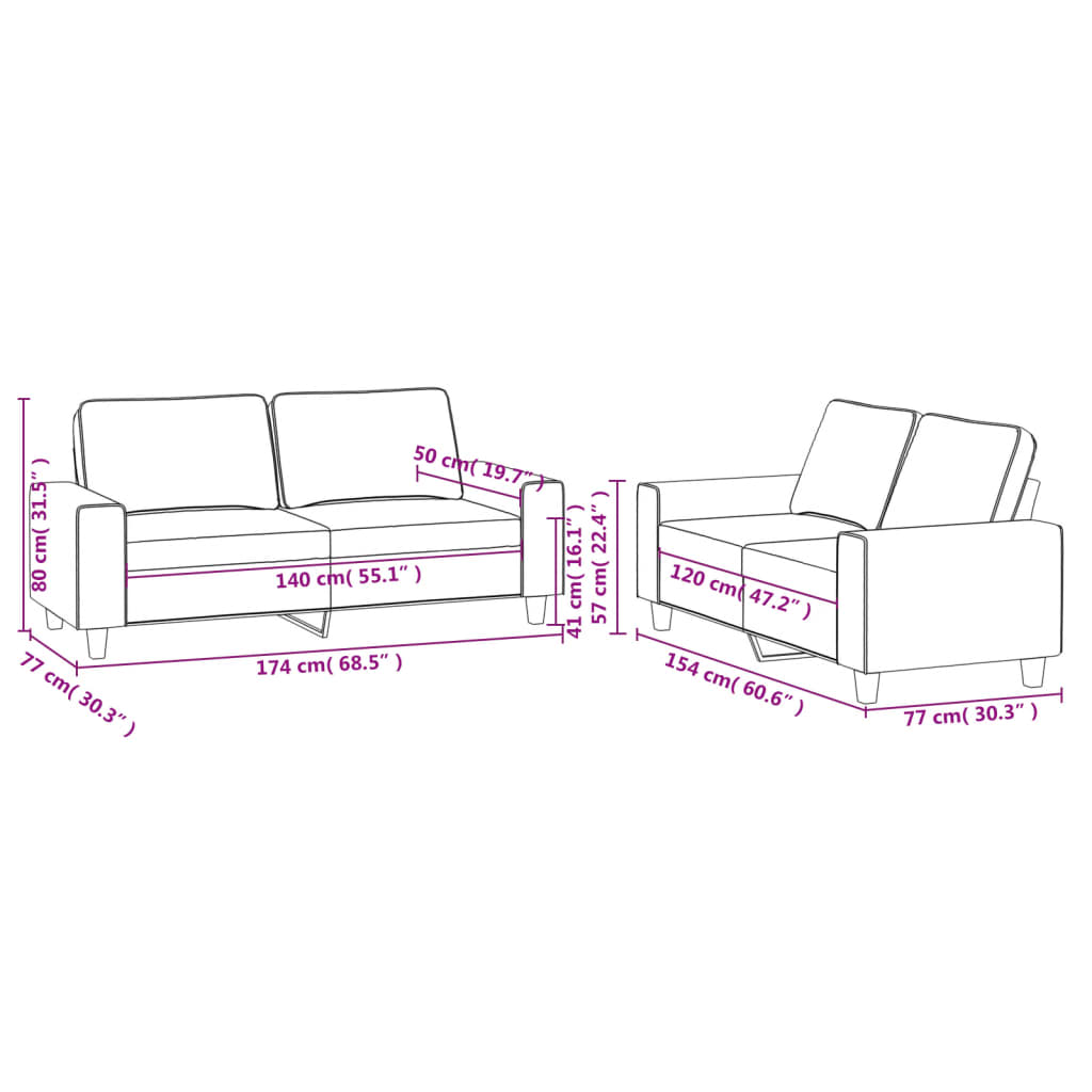 2-dijelni set sofa tamnosivi od tkanine