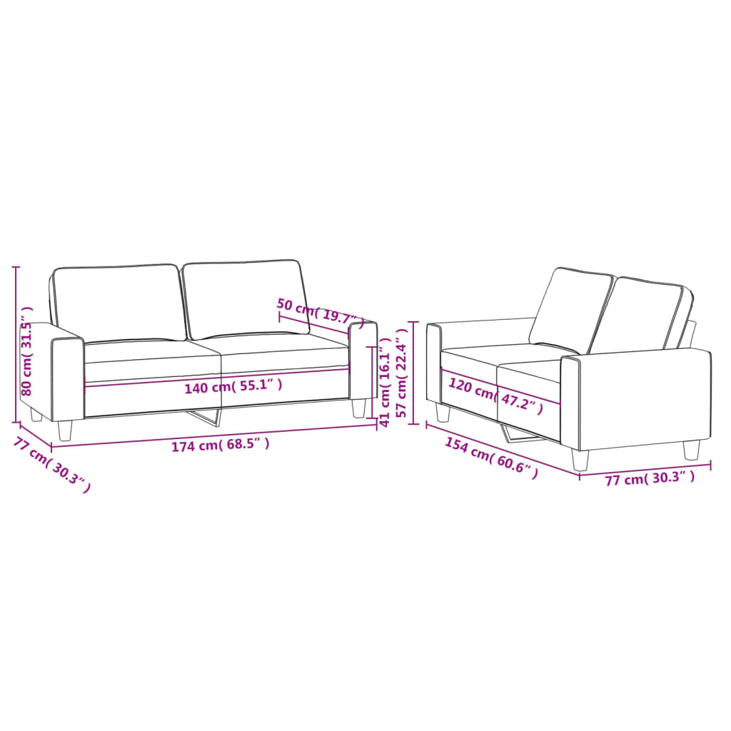2-dijelni set sofa svjetložuti od tkanine