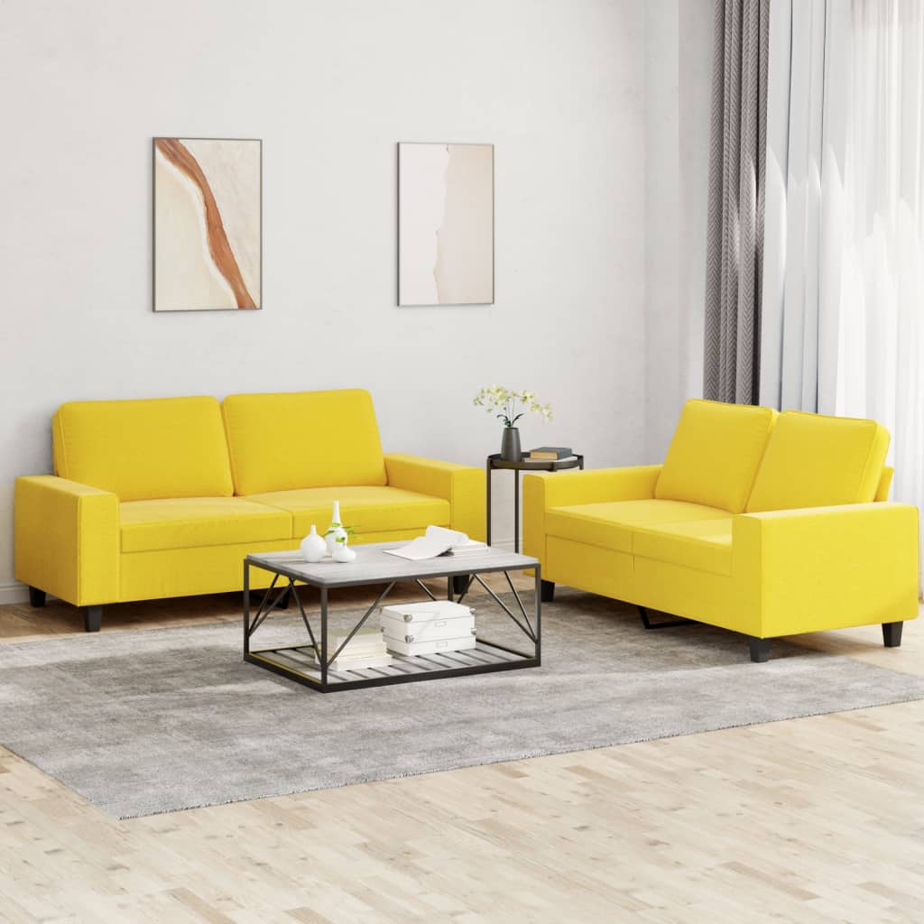 2-dijelni set sofa svjetložuti od tkanine Žuta