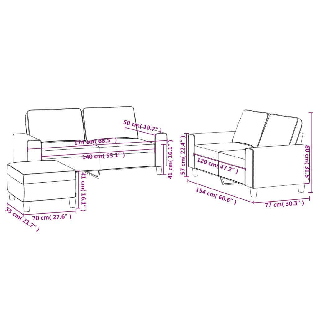 3-dijelni set sofa svjetlosivi od tkanine
