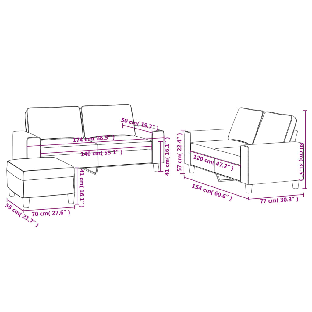 3-dijelni set sofa crni od tkanine