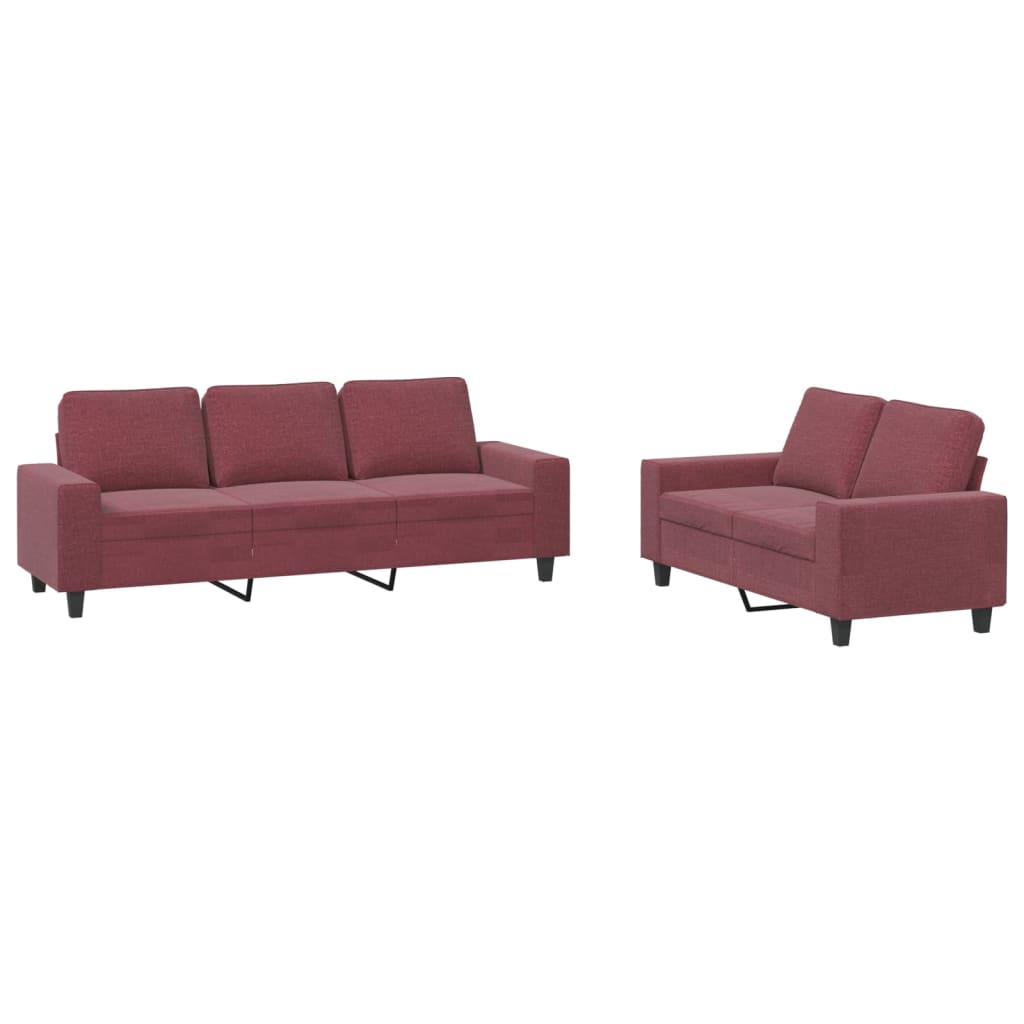 2-dijelni set sofa crvena boja vina od tkanine