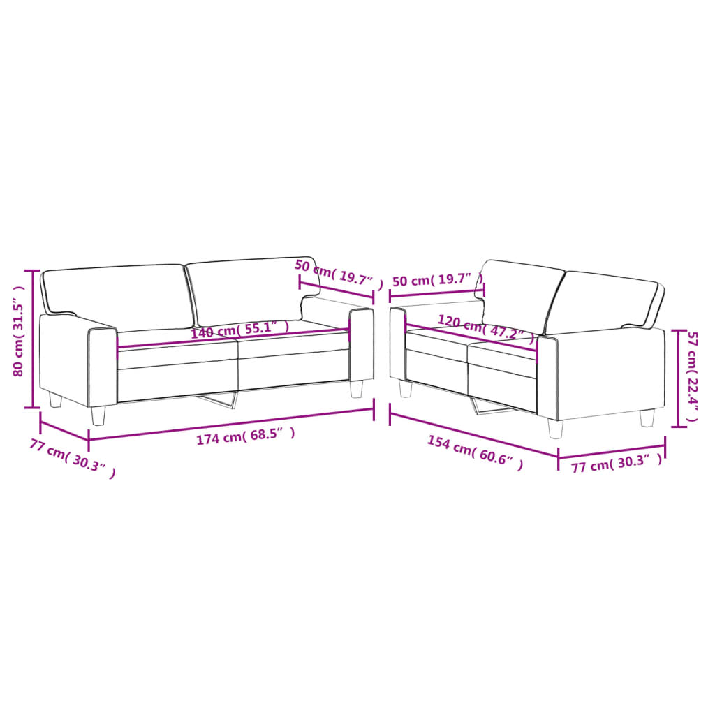 2-dijelni set sofa crni od umjetne kože
