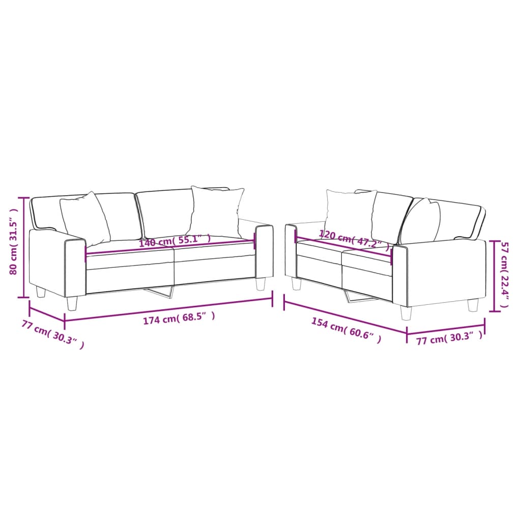 2-dijelni set sofa s jastucima krem od umjetne kože