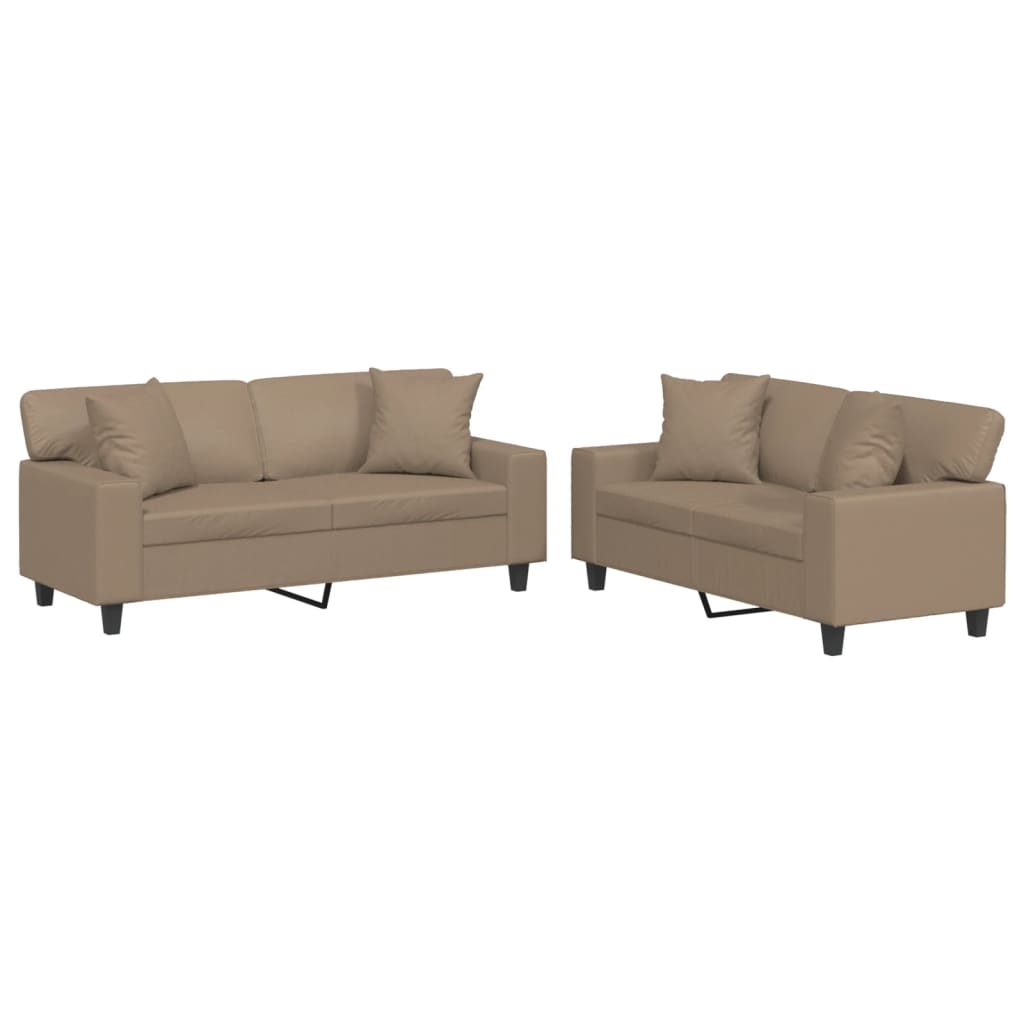 2-dijelni set sofa s jastucima boja cappuccina od umjetne kože