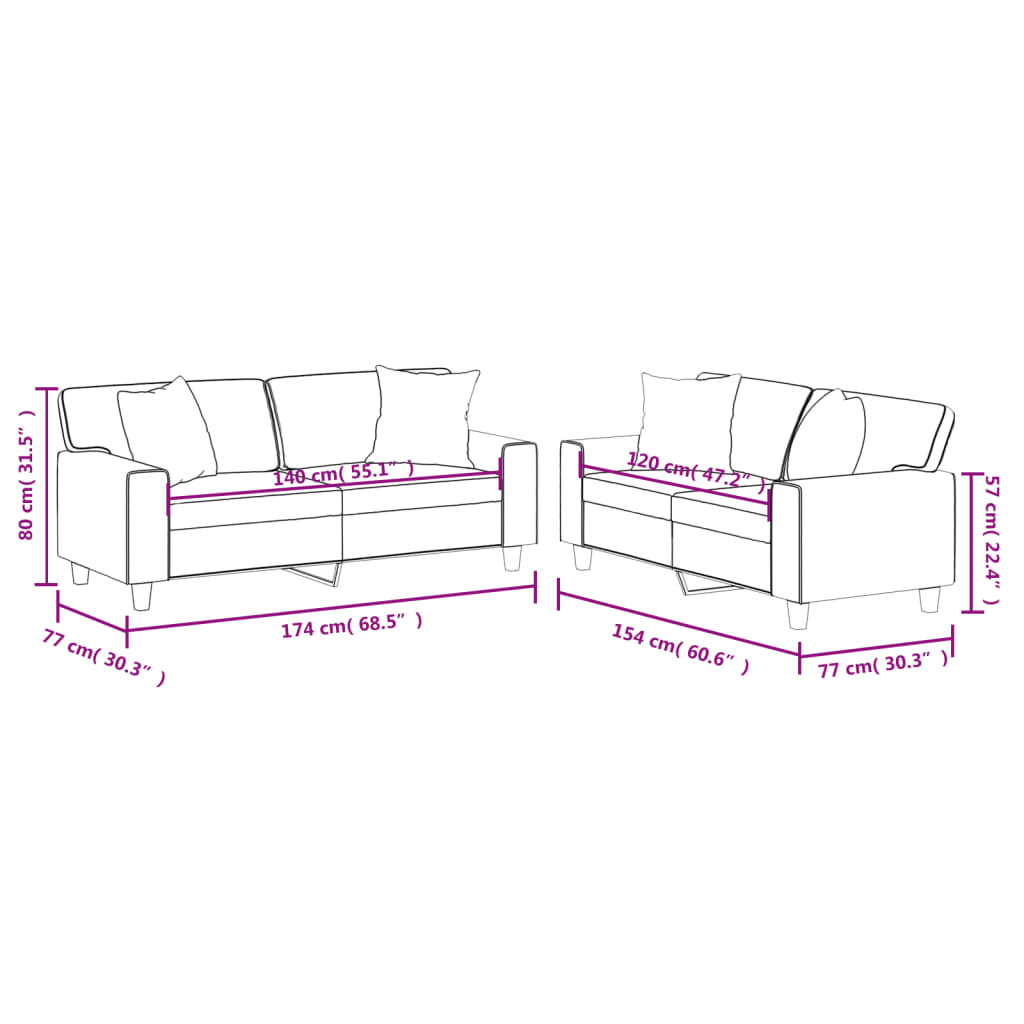 2-dijelni set sofa s jastucima boja cappuccina od umjetne kože