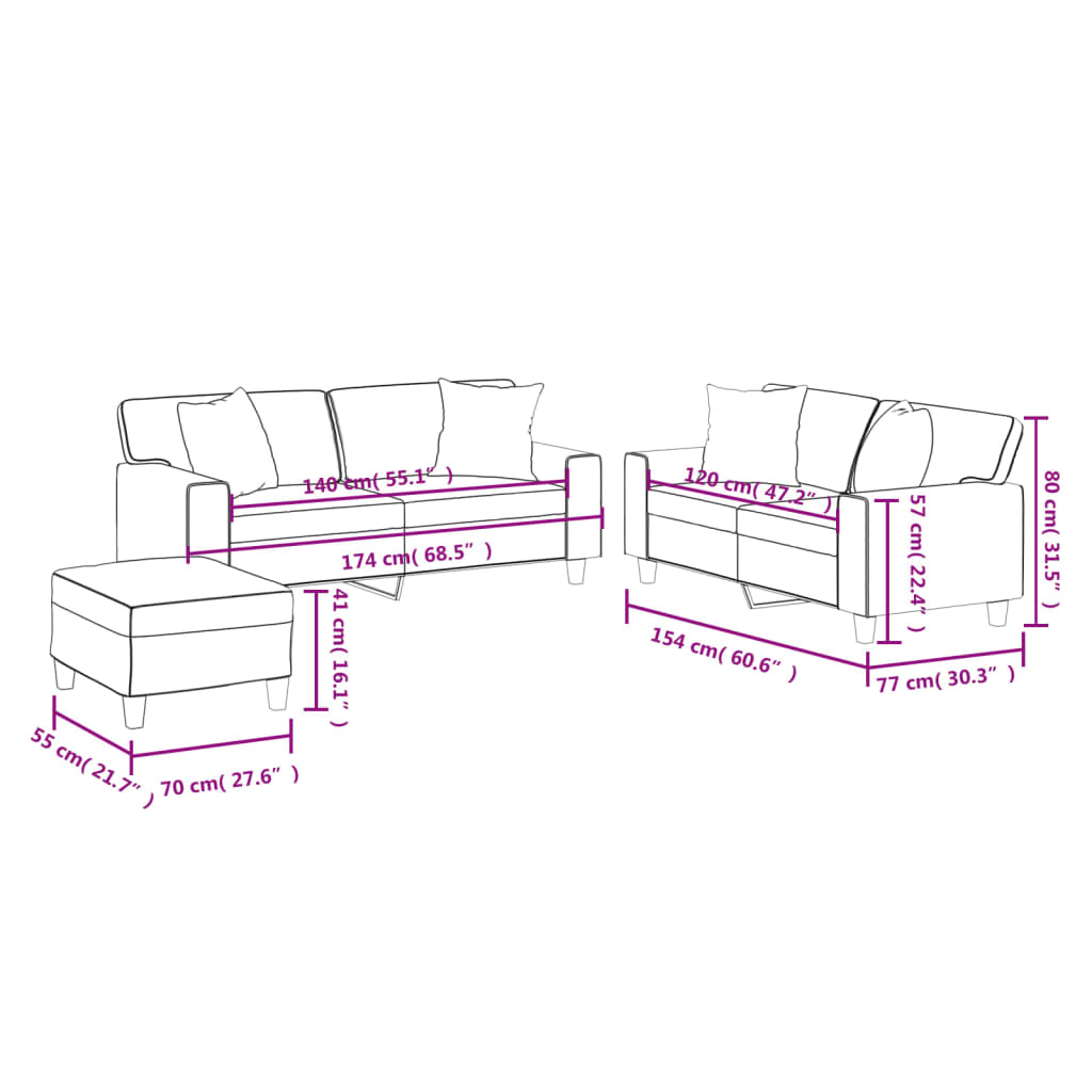 3-dijelni set sofa s jastucima sivi od umjetne kože