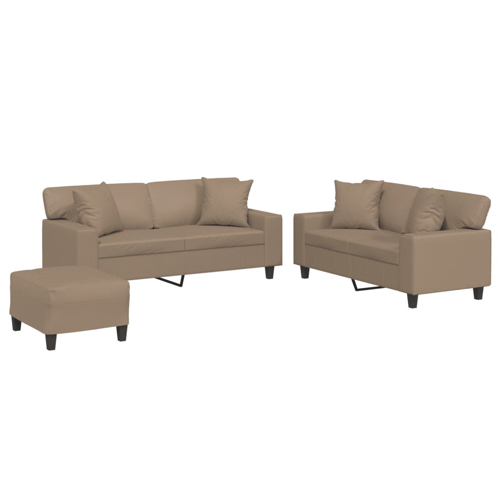 3-dijelni set sofa s jastucima boja cappuccina od umjetne kože
