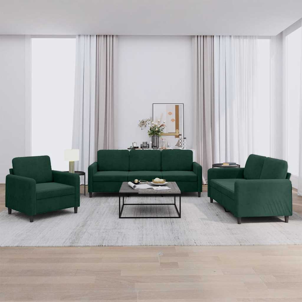 3-dijelni set sofa tamnozeleni baršunasti