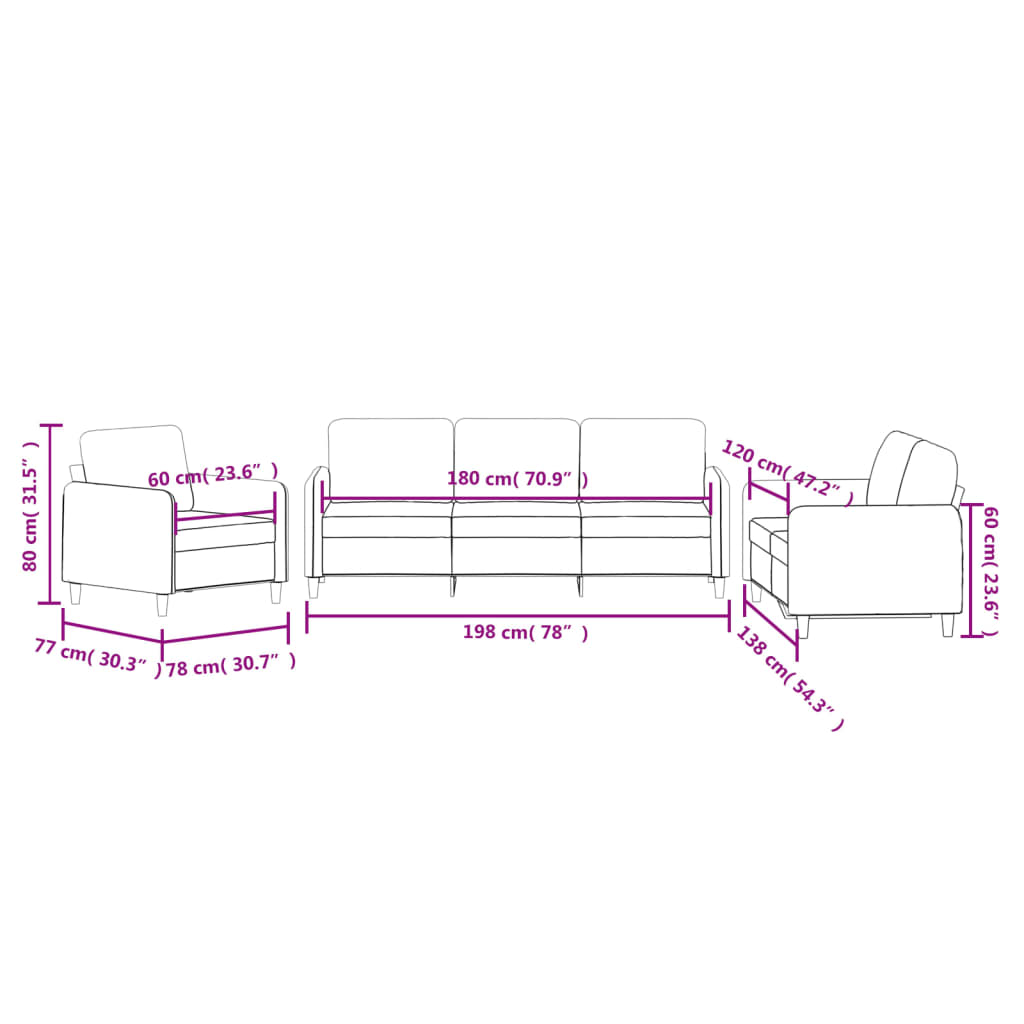 3-dijelni set sofa ružičasti baršunasti
